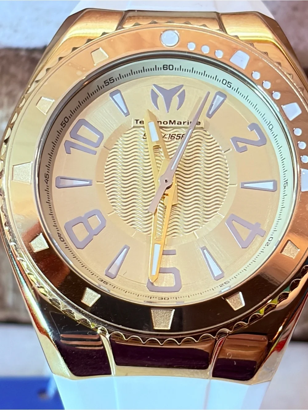 Technomarine Gold Men's Watch with Metallic Dial 44mm w/ Silicone White Band